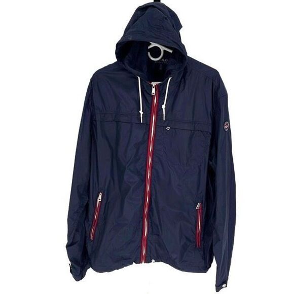Polo Ralph Lauren Mens Drawstring Hood Packable Anorak Jacket Navy Blue Sz XL - Picture 2 of 11